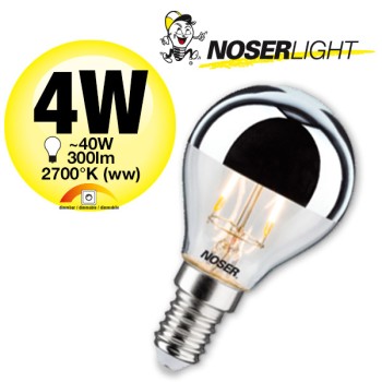 NOSER LED G45 ?calotte miroit. argent, E14, 4W , 300lm, blanc chaude - 2700?K