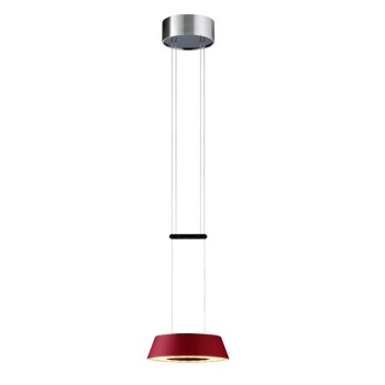 Pendant luminaire GLANCE, 1 light, matt red, 120-277V, 50-60Hz, 24V DC, 2 x LED-board, 2700K, 1600lm, 25W, CRI>90, canopy round chrome, incl. gesture control and switch