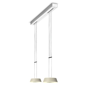 Pendant luminaire GLANCE, 2 lights, cashmere, 220-240V, 50-60Hz, 24V DC, 2700K, 2x 1600lm, 42W, CRI>90, canopy brushed aluminium, incl. gesture control and switch