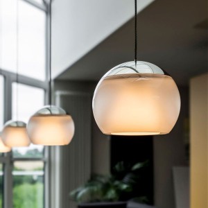 OLIGO LED Pendant luminaire BALINO, 3 light, chrom matt, bright tobacco shade