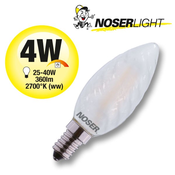 NOSER Filament LED C35 twisted, frosted, 4W, 360lm, warm white