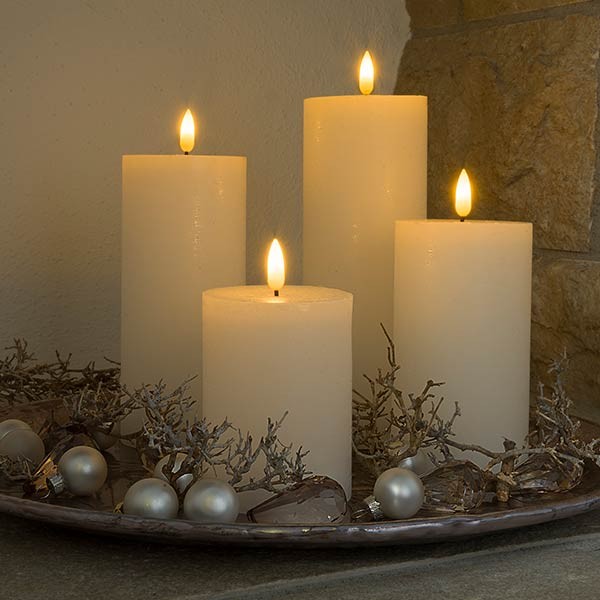 Flat Candle Set large whiteD7.5x10/13.5/17.0/20.5cm, 8xAA - Timer 5/19, indoor, whitewarm-white