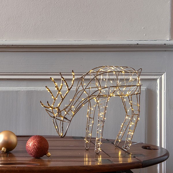 Reindeer Gavin, 180LED ww, 41x9.5x25cm, 3xAA - Timer 6/18, indoor, taupe, warm-white