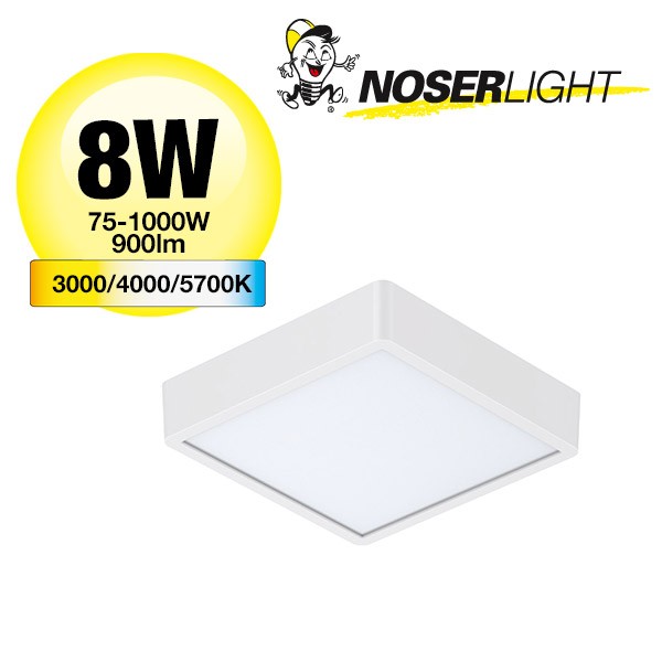 NOSER LED plafonnier apparent carré, 8W, blanc, CCT via Dip-Switch 3000/4000/5700K,